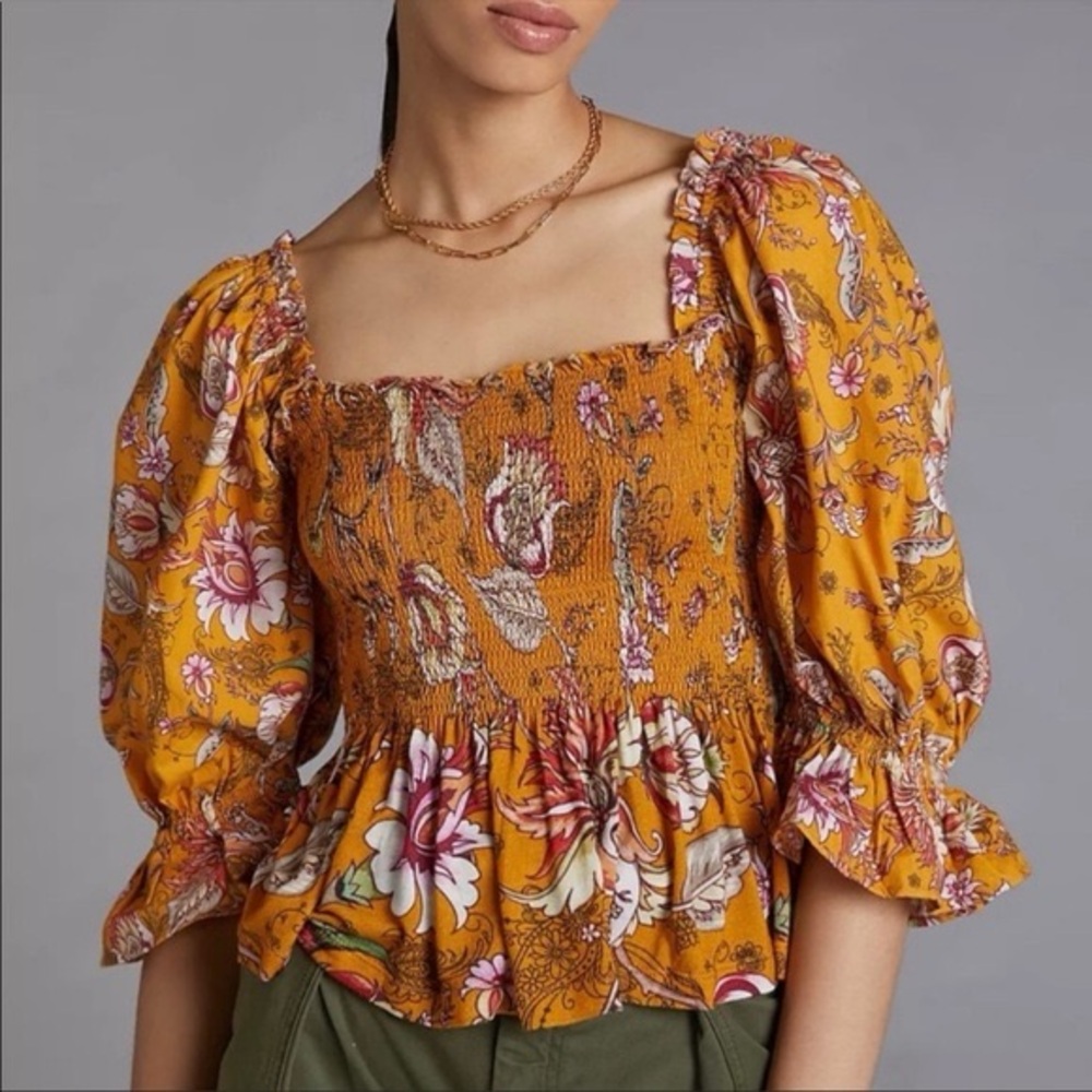 Anthropologie Women’s Conditions Apply Cottagecore Sweetheart Blouse Size Small